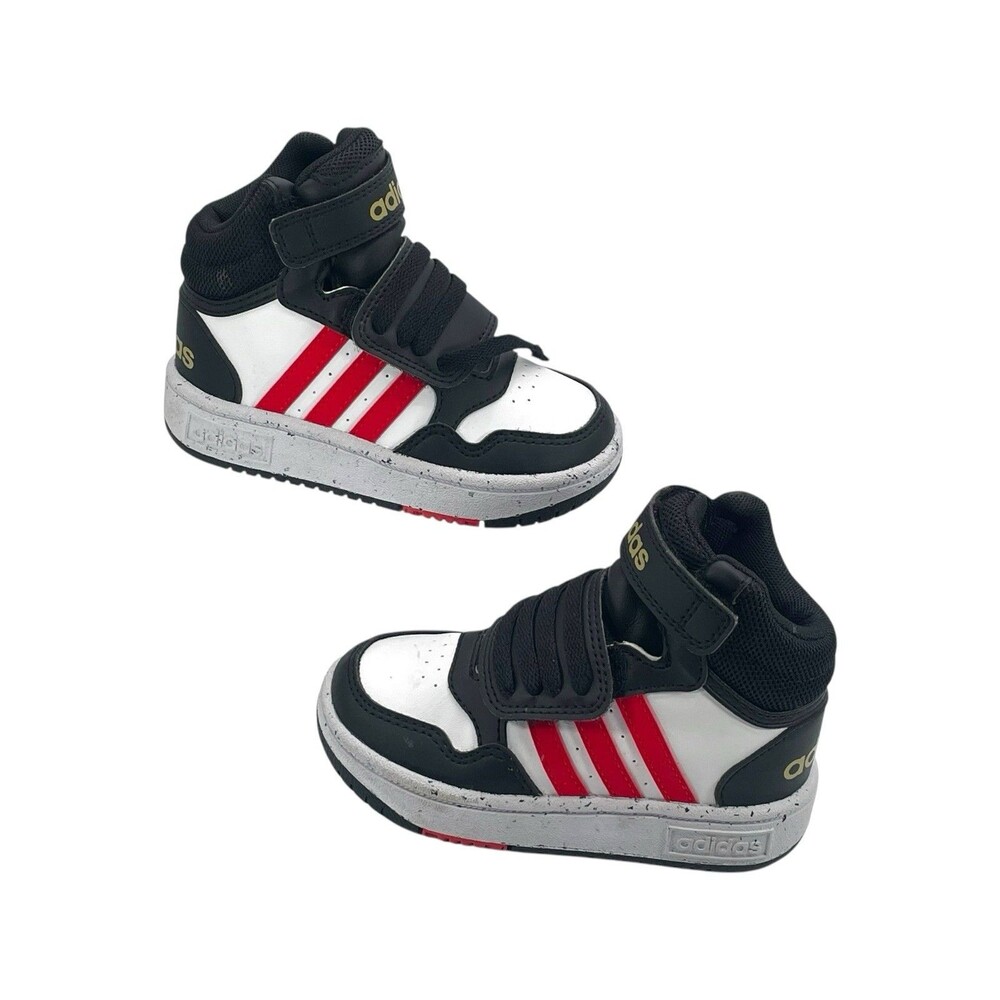 Adidas Hoops Mid 3.0 Black White Red Toddler Size 7K Hook Loop Sneakers - Picture 1 of 7